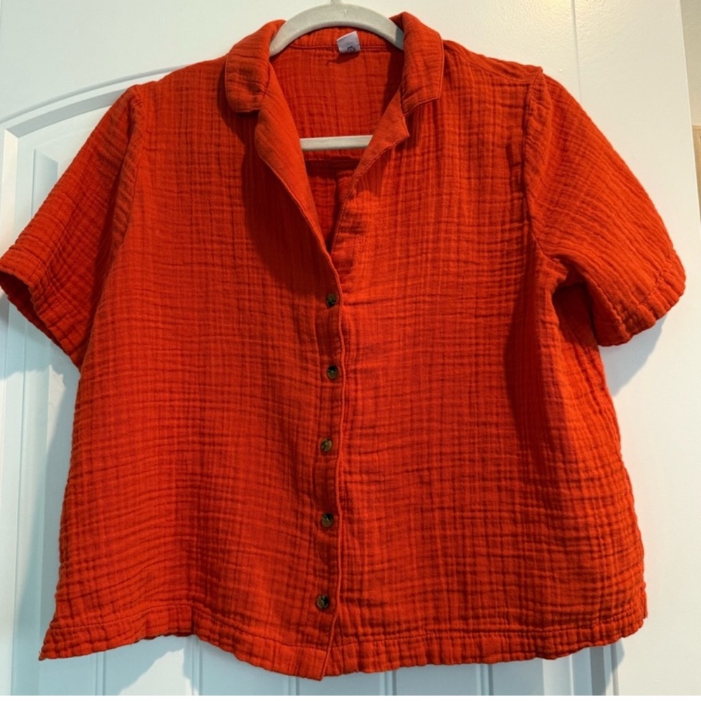 Boxy Orange Cotton Button Up